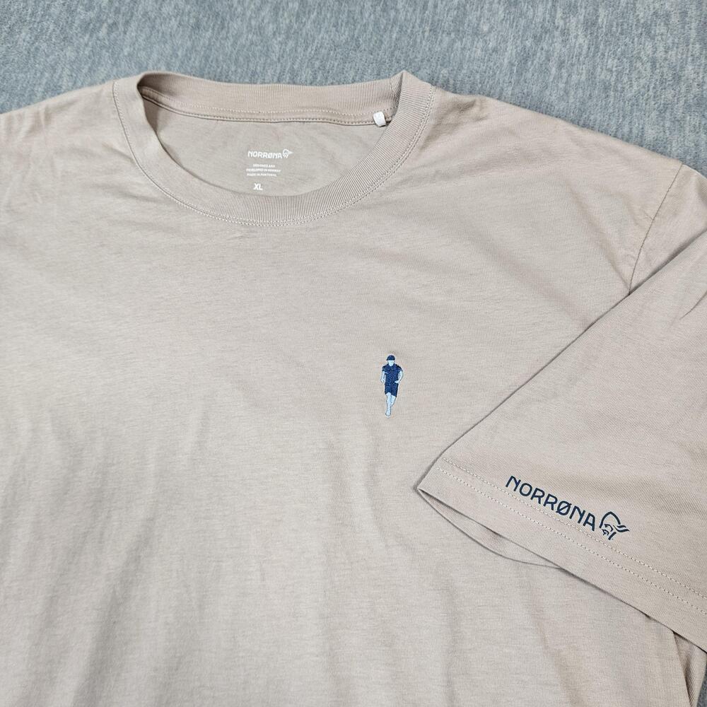 NORRØNA Shirt Mens XL Beige Crew Neck Cotton Activity Embroidery T Shirt